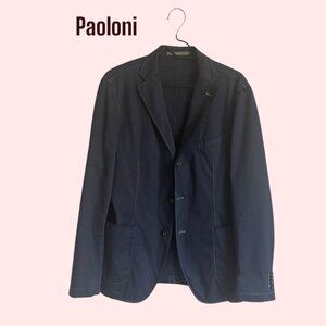 Paoloni Men's Blazer Cotton Navy Blue Unlined Long Sleeves Multipacket Size 40